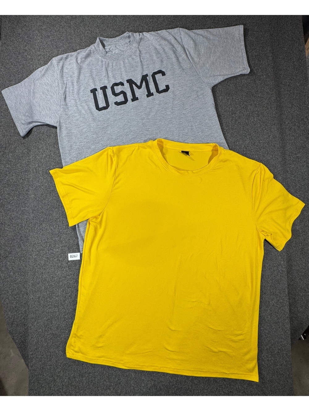 Two Men's T-Shirts - Gray USMC Print and Plain Yellow, Size 3XL